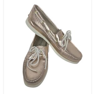 Sperry Topsider Women's Rose Gold Metallic Leather Boat Shoes Size 8.5